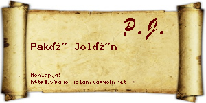 Pakó Jolán névjegykártya